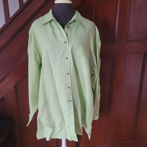 Elisabeth Womens Long-Sleeve Light Green Button-Up Linen Shirt Size 16 - Picture 1 of 6